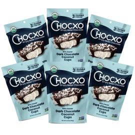 ChocXO Dark Chocolate Coconut Cups, 85% Cacao, 3g Sugar per Serving, Kosher, Keto, USDA Certified Organic, Gluten Free & Non-GMO, 3.45 Ounce (Pack of 6)