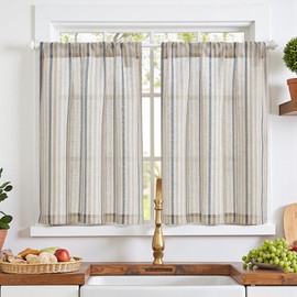 TOPICK Colorful Striped Small Curtains 36 Inch Drop Small Cafe Curtains Light Filtering Short Tier Curtain for Kitchen Bathroom Cupboard Baset Sink RV Half Window Muti Blue Rod Pocket 2 Panels