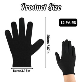 Black Cotton Gloves, 12Pairs Moisturizing Gloves Cotton Glove for Eczema Safety Work Glove Cottons Gloves for Dry Hands Thickened Jewelry Inspection Gloves for Home Hotel Security Jewelry
