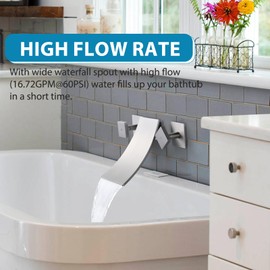 ALEASHA Waterfall Bathtub Faucet,Wall Mounted Tub Filler Bathroom Faucets,3 Hole Dual Handles Tub Faucet,High Flow Bathtub Faucets Rough-in Valve Included,Brushed Nickel