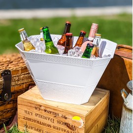 Metal Indestructible Dog Toy Bin - Galvanized Accessory Storage Bin with Handles, Organizer Storage Basket for Pet Toys, Blankets, Leashes - Pawprint Design Home Decor (White Diamond-Shaped)