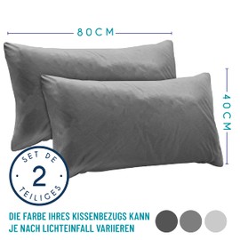 Dreamzie Pillowcases, 40 x 80 cm (Set of 2), 100% Jersey Cotton, 150 g/m², Anthracite, for 40 x 80 cm Cushions, Resistant and Hypoallergenic