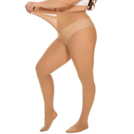 DUCMODA Women's Oversize Plus Size High Waist Tights Microfiber Soft Sheer Pantyhose-Suntan-XL
