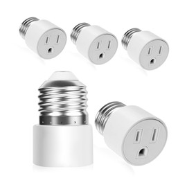 5 Pack Light Socket Outlet Adapter - E26 Light Socket to 3 Prong Plug Adapter 150℃ Heat-Resistant E26 Light Socket Outlet Light Bulb Adapter Socket Converter for Porch Patio
