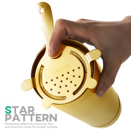 Homestia Hawthorne Strainer with Star Pattern Stainless Steel 4 Prongs Spring Cocktail Strainer Heavy Dudy Bar Tool, Gold