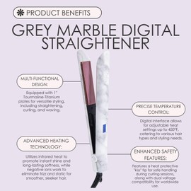 Aria Beauty 1" Infrared Marble Digital Straightener, Aria Beauty Flat Iron with Ionic Technology, Negative Ions Reduce Frizz, 3 Year Warranty