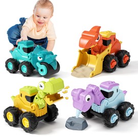 MOONTOY Spielzeug ab 1 Jahr, Baby Dinosaurier Spielzeugautos, Kinder Bausandkasten Fahrzeug Spielset, Press and Go Baby Auto für Kleinkinder 12 18 Monate, Großartig Geschenk für Kinder 1 2 3 Jahr