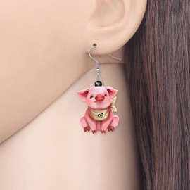 LONYOO Acrylic Pink Pig Earrings Dangle Cute Pig Jewelry for Women Pig Gifts (Pink)