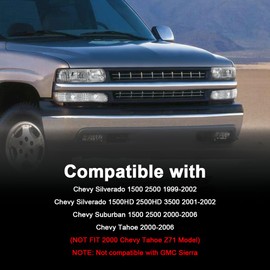G-PLUS Headlights, Compatible with 1999-2002 Chevy Silverado/ 2000-2006 Suburban Tahoe Headlamp, Driver Side & Passenger Side, Clear lens Black Housing Clear Reflector