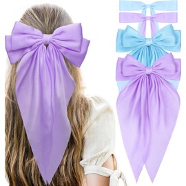 Big Hair Bows for Women, 4 PCS Satin Ribbon Hair Bows Set, Tassel Bowknot Hair Clips with Long Tail, Cute Hair Barrettes Bowknot Tassel Claw Hair Clips (Style 1, One size)