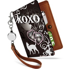 Pretimo XOXO Black/PS Pass Case, Reel, Cat Pattern, Illustration, Bifold, XOXO Black