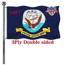 Jayus Double Sided Navy Flag 5x8 FT Made in USA- Vivid Color 200D United States Naval Military Flags with 3 Brass Grommets UV Fade Resistant