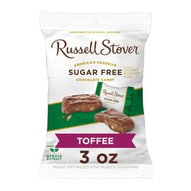 Sugar Free Toffee Squares In Chocolate Candy, 3 Oz. Bag (≈ 6 Pieces) - About 6 Individually Wrapped Zero Sugar Toffee Squares, Made For Thoughtful Sharing With Friends And Loved Ones , Pack of 6 x 3 oz