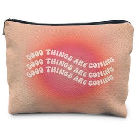 RYYCDOI Trendy Y2K Pink Aura Preppy Makeup Bag, Aesthetic Gifts for Women, Encouragement Gifts for Women, Wavy Good Things are Coming Inspirational Cosmetic Bag Makeup Pouch, Aesthetic Makeup Bag