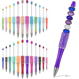 Kosiz 24 Pieces Plastic Beadable Pen Diamond Beadable Pens Bulk Colorful Beaded Pens Plastic Black Ink Bead Pens Making Kit DIY Pens for Students Presents Office School Supplies(Multicolor)
