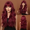Peluca Rojo Para Mujer Larga Ondulada Flequillos Natural