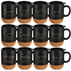 Funnymoom 12 Pcs Christian Mugs Bulk Fathers Day Church Gifts 13.5 oz Inspirational Bible Verses Cups Ceramic Religious Coffee Mugs with Cork Bottom Thank You Gifts for Dad Men Teacher Team (Trendy)