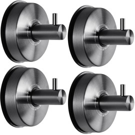 JOMOLA Suction Cup Shower Hooks for Hanging Towel Suction Hook for Inside Shower Stainless Steel Coat Hooks Wall Mounted Kitchen Utensil Stainless Steel, Brushed Black, 4PCS