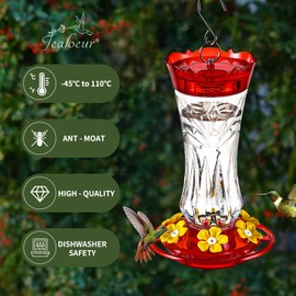 Jealoeur 2 Pack Hummingbird Feeder for Outdoors Hanging, 18 OZ Humming Birds Feeders with 6 Bee Guard Feeding Ports & Built-in Ant Moat, Easy to Clean, Durable Outdoor Garden Decor(Clear AA)