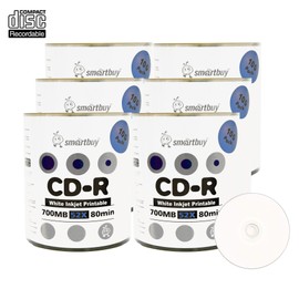 Smart Buy CD-R 600 Pack 700mb 52x Printable White Inkjet Blank Recordable Discs, 600 Disc, 600pk