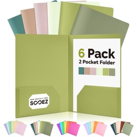 Sooez 6Pack Folders with Pockets, Pocket Folders with Extra Labels, Plastic Folders with Pockets, 2 Pocket Folders Bulk, Heavy Duty File Folders, School Folders Business Folder Office Filing Supplies