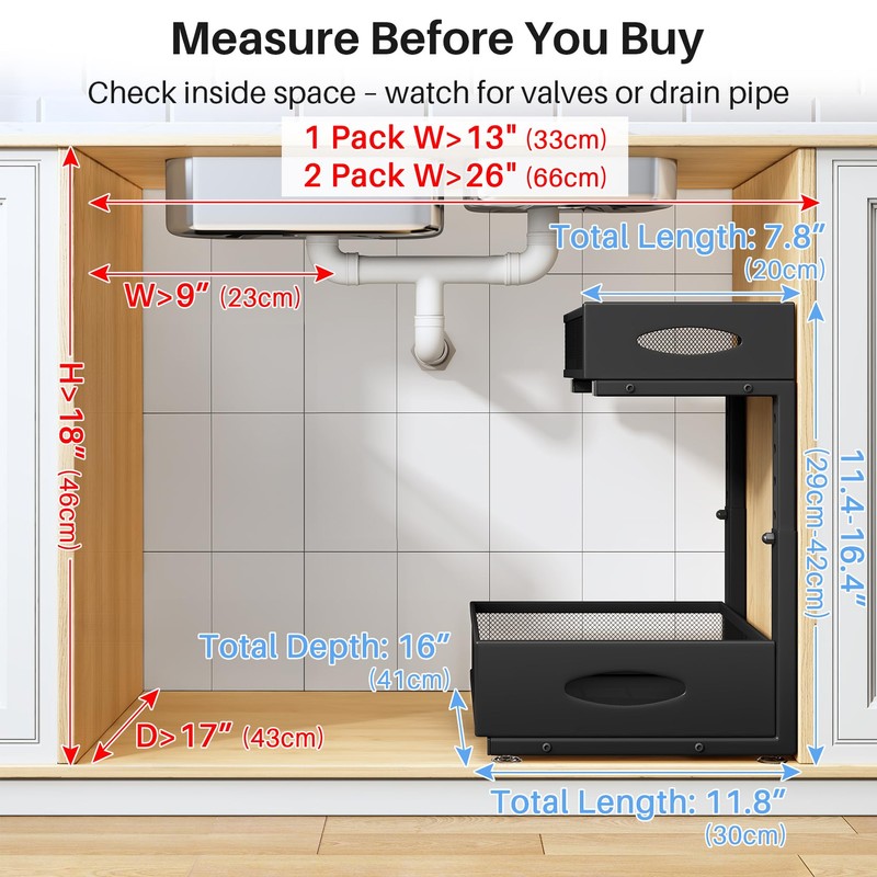 Under Sink Organizer, 2 Pack 2 Tier Pull Out Under