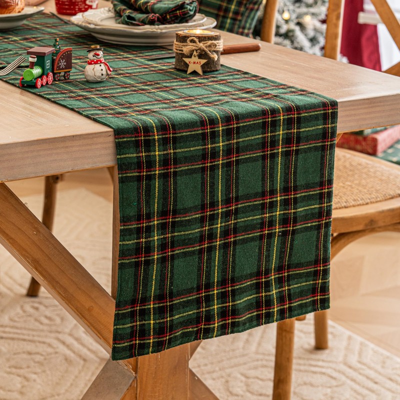 Green Yellow Plaid Christmas Table Runner, Winter Holiday Table Runners