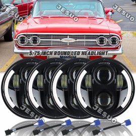 JESUO 4PCS 5 3/4" 5.75" LED Headlights for CHEVY Corvette Chevelle Impala El Camino