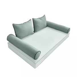 Unbranded |SLIPCOVER ONLY| S4 Outdoor Bolster Backrest Pillow Cover Contrast Trim AD002