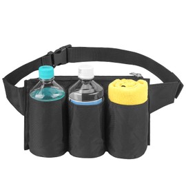 SHIDOW 3 Pockets Black Restaurant Waiter Waist Pouch Bag, Apron Bag with Adjustable Web Belt, Waiter Waist Pouch, Adjustable Waist Strap Belt for Bars, Cafes., Pure Black, Medium