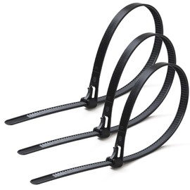 Bokobon Zip Ties Repeat Tie, Reusable, Removable, Insulation, 9.8 - 17.7 inches (250 - 450 mm) x 100 Pieces, Outdoor, Thick, Long (0.3 x 11.8 inches (8 x 300 mm), Black)