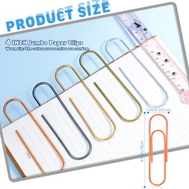 25 Pcs 4 Inch Large Paper Clips Jumbo Paper Clips 100 mm Metal Multicolored Giant PaperClips Bright Coated Extra Large Mega Paperclips for Bookmark Office School Home Organizing Files Document Decor