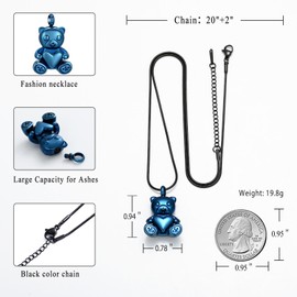 Cremation Jewelry - Teddy Bear Urn Necklace for Men Women with Mini Keepsake Urn Memorial Ash Jewelry
