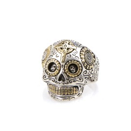 JadeAngel 925 Sterling Silver Skull Rings for Men,Vintage Two-tone Dainty Skull and Crossbones Biker Rings for Men Women (13)
