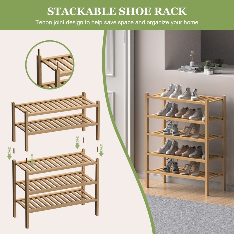 ROMGUAR CRAFT (Thick Bamboo Shoe Rack for Entryway, 3-Tier Free