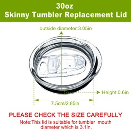 XccMe 30oz Skinny Tumbler Replacement Lids 2 Pack,Spill Proof Splash Resistant Silicone Sliding Covers,Straw Friendly, BPA Free