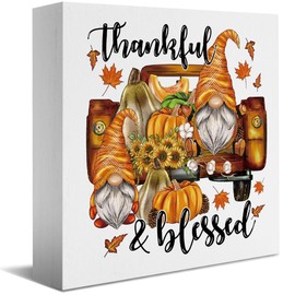 Fall Decor, Fall Decorations For Home Office, Fall Sign, Autumn Decorations, Autumn Pumpkin Gnomes Theme Decor, Thankful And Blessed Sign, Fall Desk Shelf Decor 5 X 5 Inch