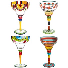 DAYUMKOU Margarita Glasses Set of 4, Hand Painted Mexican 9 oz Glass Cups