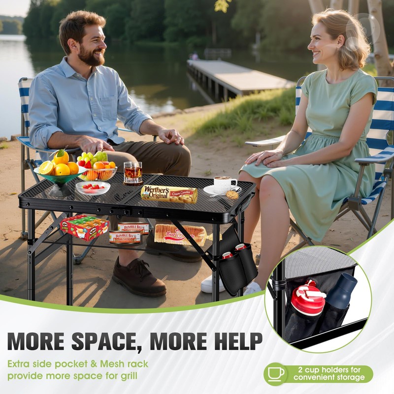 Ciavca Upgraded Folding Grill Table - Metal Portable Camping Table,