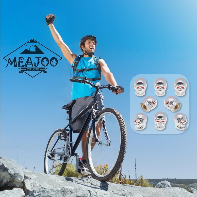 MEAJOO 8PCS Skull Style Tire Valve Stem Caps, with O