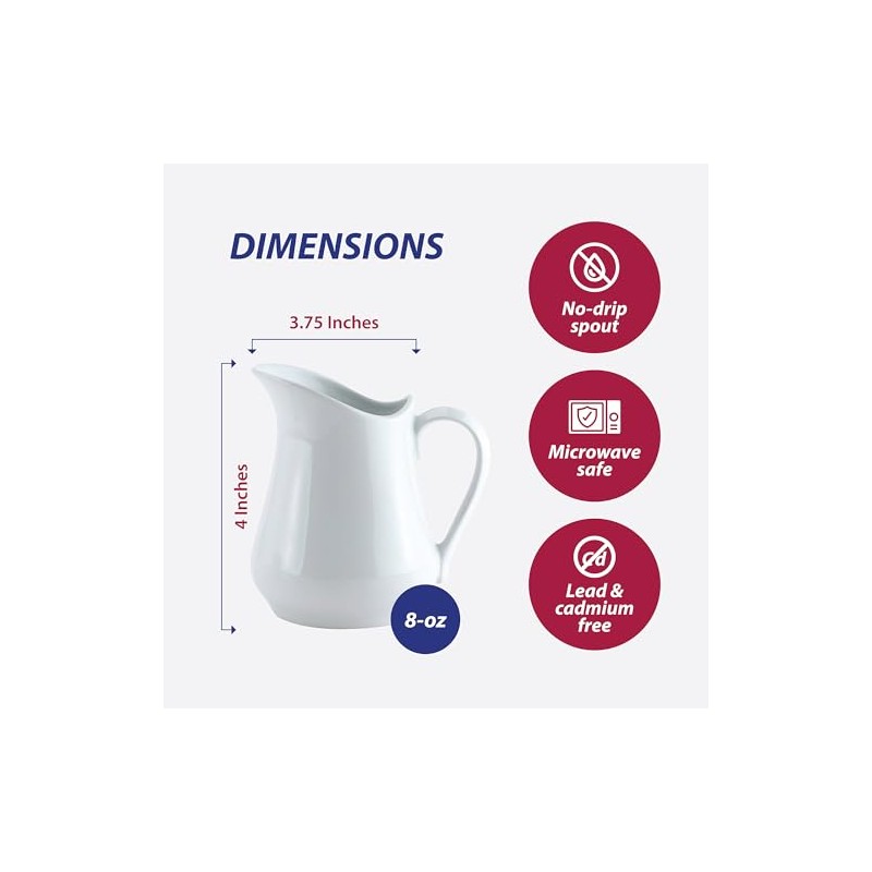 HIC Creamer Pitcher with Handle, Fine White Porcelain, 8-Ounces