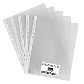 A4 Clear Punched Pockets Pack of 100 for Ring Binders and Lever Arch Files - by Essential Arts