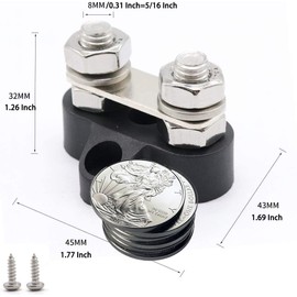 2 PCS 5/16" Terminal Stud M8 48V Junction Block Bus Bar Insulated Dual Power Distribution Block Post Positive Negative for Truck RV Boat (Red & Black, 5/16")