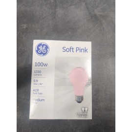 GE 100 watt SOFT PINK LIGHT BULB A19 100A/SPK 2 Bulbs