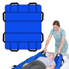 TUTOTAK Manta de Transferencia 120x100cm con 8 Asas Reforzadas, Almohadilla Impermeable 400lbs. Sábana de Posicionamiento para Levantar y Girar Pacientes, Ancianos y Discapacitados (Azul)