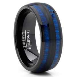 Metal Masters CO. Men's Tungsten Carbide Ring Dome Real Blue Wood Inlay Wedding Band 8MM