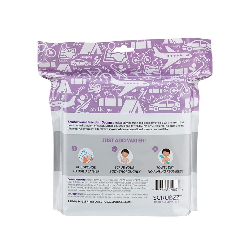 Scrubzz Disposable No Rinse Bathing Wipes - All-in-1 Single Use