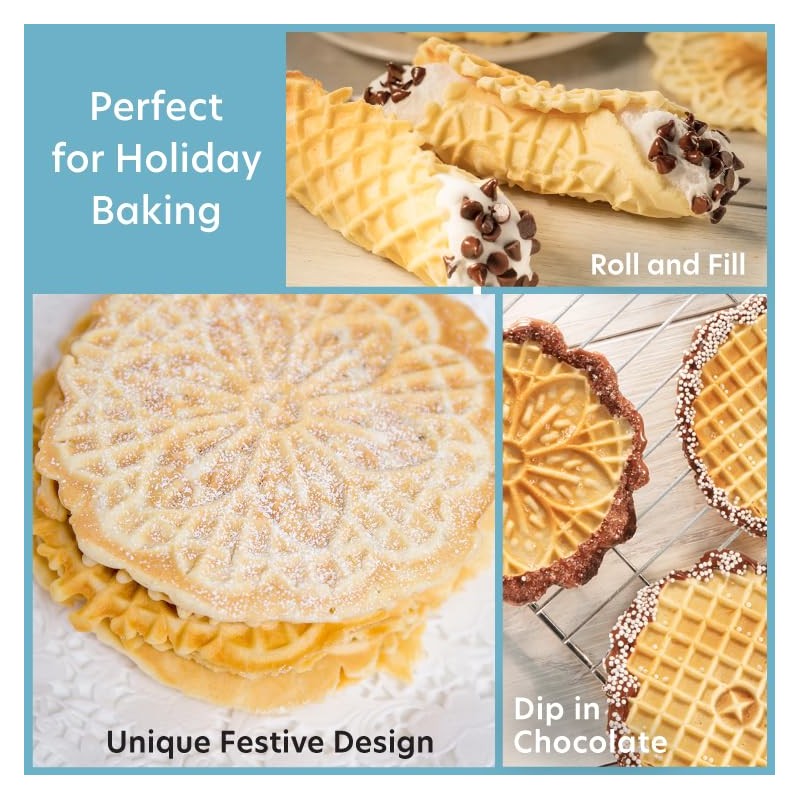 Pizzelle Maker- Nonstick Electric Baker Press Makes Two 5-Inch Cookies