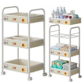 REKITA Baby Diaper Cart, 3-Tier Rolling Diaper Caddy for Newborn Essentials Must Haves, Detachable Bedside Cart, Large Capacity Diaper Caddy Organizer
