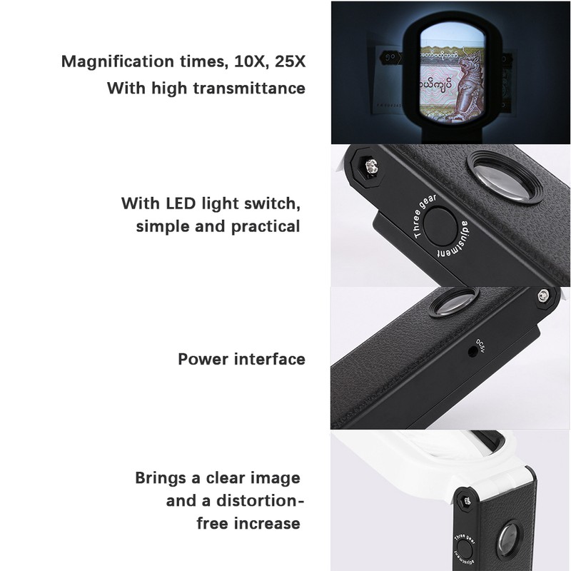 Handheld Magnifying 10X 25X Dual Glass Folding Magnifier Square W/
